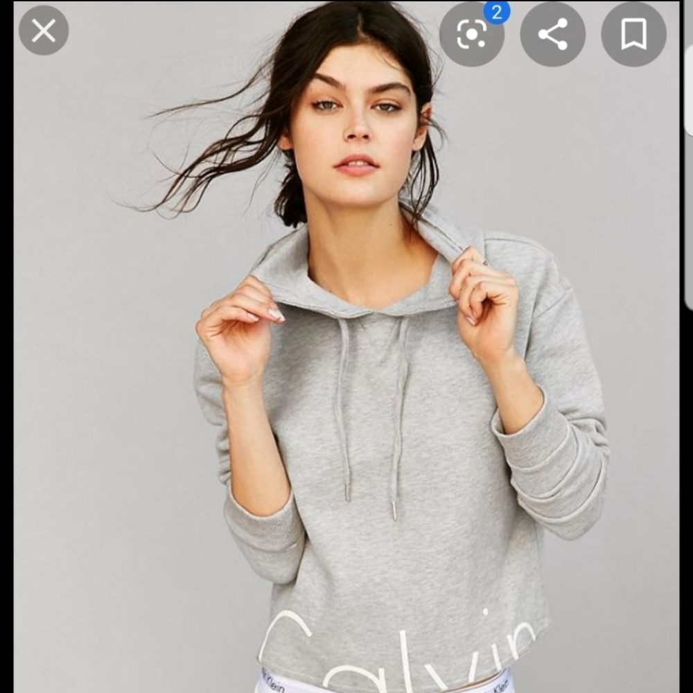 Calvin Klein Light Gray Cropped Hoodie M NWT